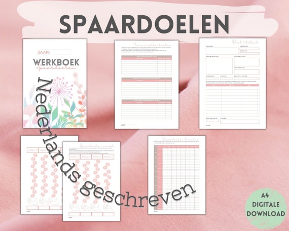 Spaardoelen werkboek: stel je jaarlijkse doelen op met deze handige pagina's, maandelijkse opvolging, visuals, trackers, printable