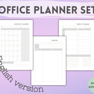 Office planner set: plan workday workweek workmonth, meeting notes, agenda, schedule, focus, to do, actions, smart approach