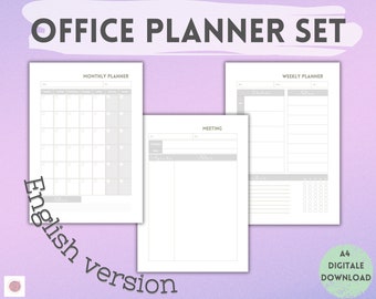 Office planner set: plan workday workweek workmonth, meeting notes, agenda, schedule, focus, to do, actions, smart approach