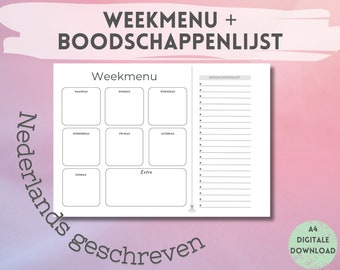 Weekly menu planner with shopping list | Cut the list from the menu planner to go to the supermarket | Menu overview of the week