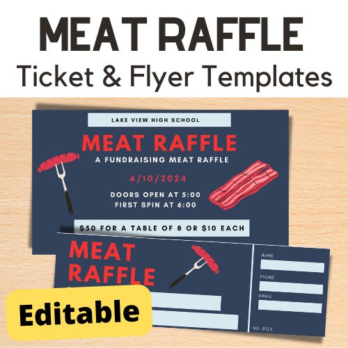 Meat Raffle Flyers, Social Media and Tickets Template for Meat Raffle Event Printables - PTA ...