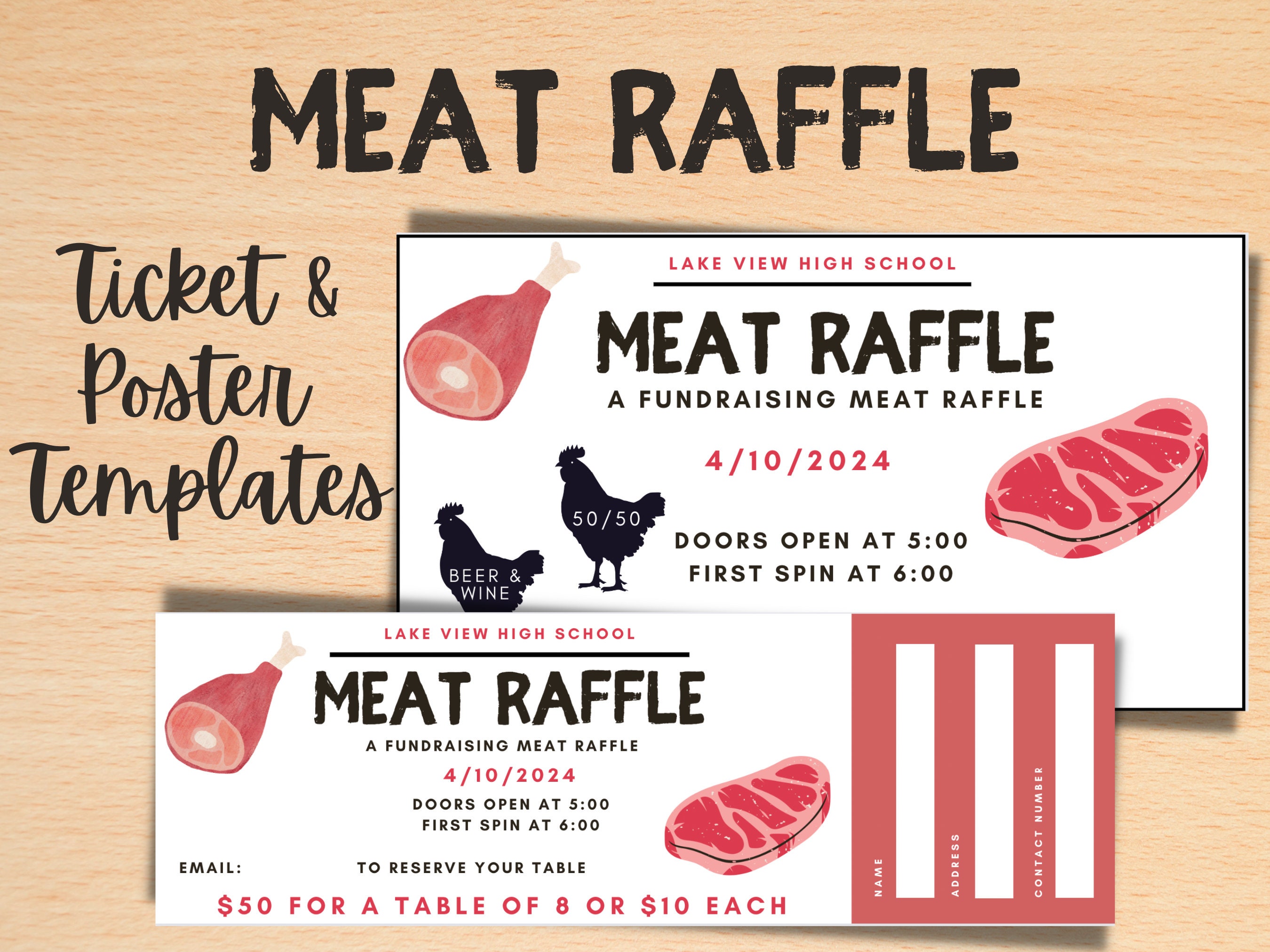 Editable Meat Raffle Fundraiser Flyer Meat Raffle Ticket and Poster Editable Meat Raffle Fundraiser Flyer Meat Raffle Ticket and Poster