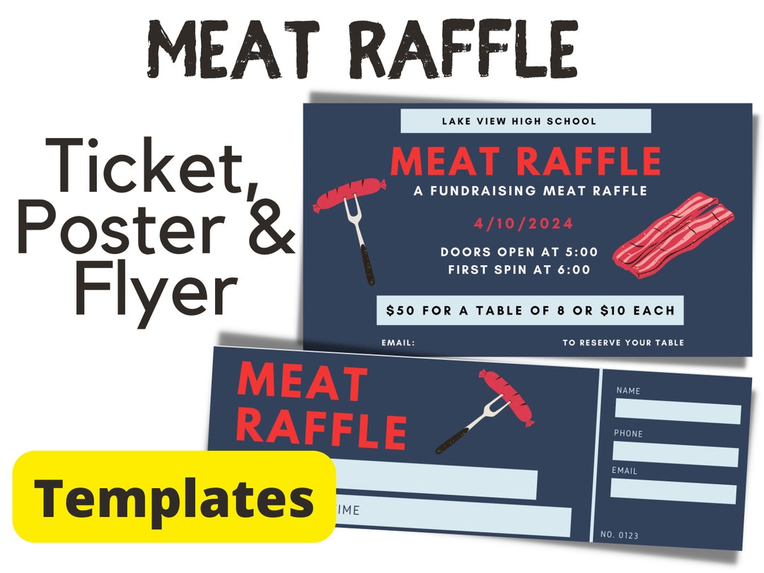 Meat Raffle Flyers, Social Media and Tickets Template for Meat Raffle Event Printables - PTA ...