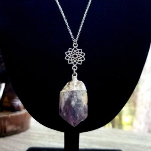 Raw Amethyst Crystal Pendant Necklace: Sterling Silver Crown Chakra Charm