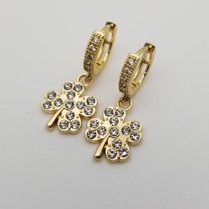 Four Leaf Clover Huggie Earrings 18k Gold Plated Waterproof Irish Lucky Charm Jewelry Perfect Good Luck Gift for Her