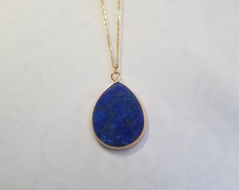 Lapis Lazuli Pendant Necklace 18k Gold Plate Teardrop Shape