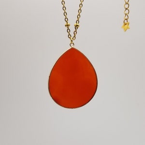 Teardrop Carnelian Pendant Necklace: 18k Gold Plated Chain