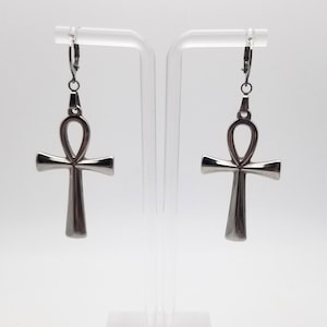 Ankh Drop Earrings: Silver & Gold Plated Stainless Steel, Key of Life