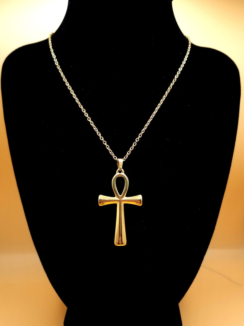 Collana Ankh Egizia Placcata Oro - Ciondolo Art Déco, Catena 20 Pollici, Gioiello Statement - 4