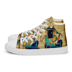 Ancient Egypt High Tops with Blue Lotus Flowers Womens Converse Egyptian High Top Canvas Shoes Ancient Original Art Very Durable