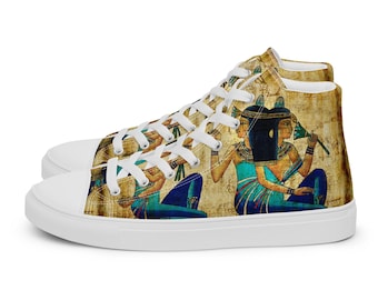Ancient Egypt High Top Canvas Shoes: Blue Lotus Flower Art