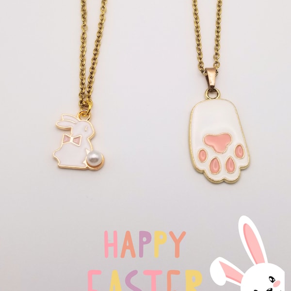Easter Bunny Necklace / Rabbit Foot Necklace Easter Gifts for Her Women and Children's Easter Necklace, Hypoallergenic White Rabbit Gold