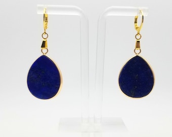 Lapis Lazuli Pendant Earrings | 18k Gold Plate Latchback