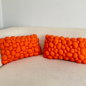 Orange throw pillow/ Covers Orange Pillow/ Round Pillowcase / Cozy Round Living Room pillow / Pom pom Throw Pillows/ Waist Pillow /
