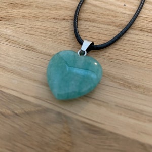 Green Aventurine Heart Gemstone Necklace on Chord New with Organza Bag. Healing Prosperity Stone. Gifts/Meditation Crystal image 4