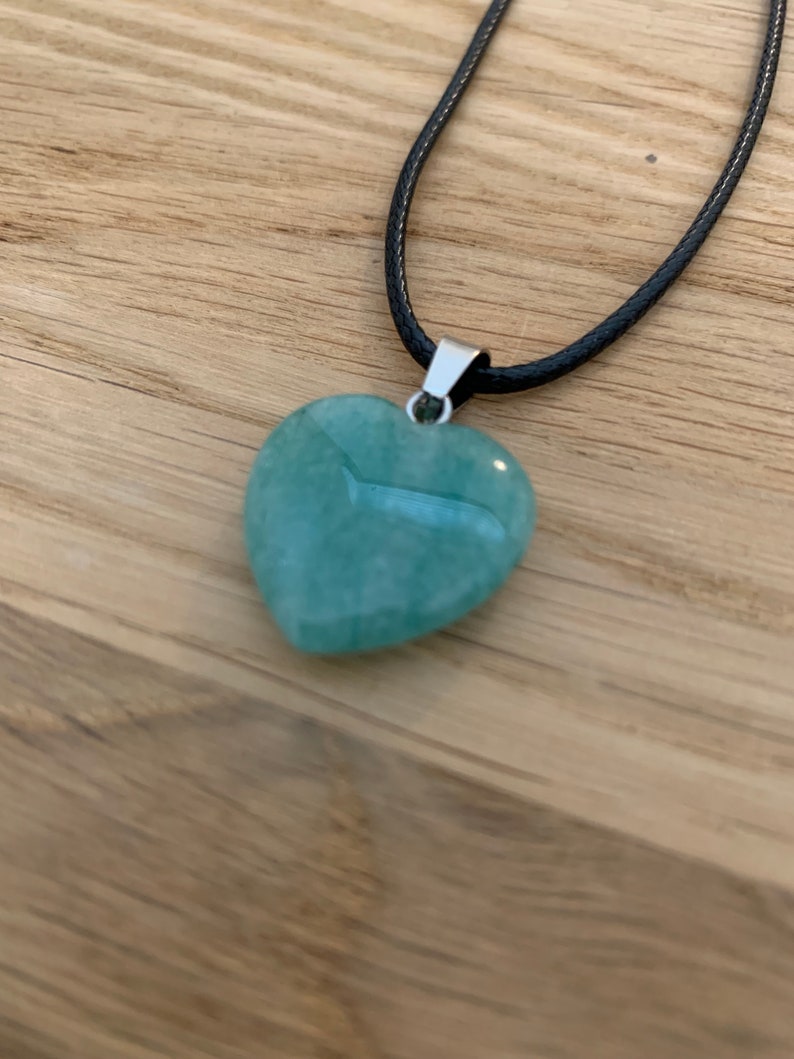 Green Aventurine Heart Gemstone Necklace on Chord New with Organza Bag. Healing Prosperity Stone. Gifts/Meditation Crystal image 4