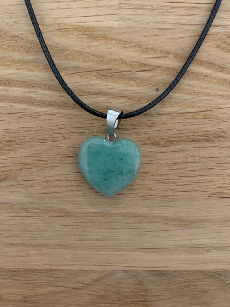 Green Aventurine Heart Gemstone Necklace on Chord New with Organza Bag. Healing Prosperity Stone. Gifts/Meditation Crystal image 6