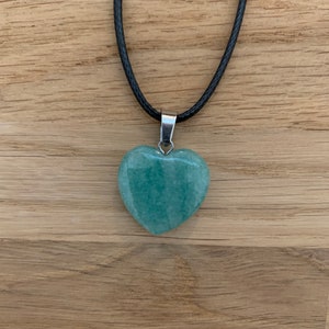 Green Aventurine Heart Gemstone Necklace on Chord New with Organza Bag. Healing Prosperity Stone. Gifts/Meditation Crystal image 3