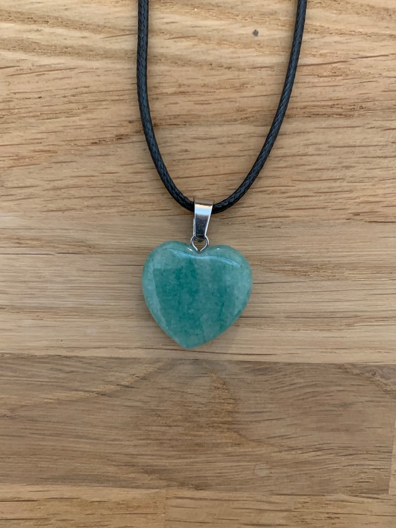 Green Aventurine Heart Gemstone Necklace on Chord New with Organza Bag. Healing Prosperity Stone. Gifts/Meditation Crystal image 3