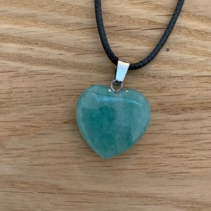 Green Aventurine Heart Gemstone Necklace on Chord New with Organza Bag. Healing Prosperity Stone. Gifts/Meditation Crystal image 5