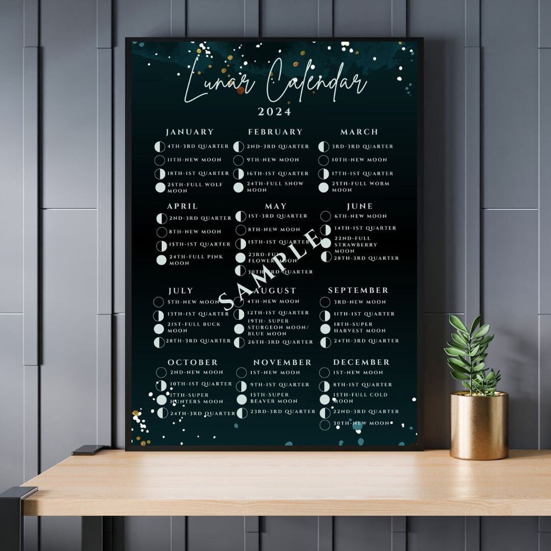 2024 Lunar Moon Cycle UK Calendar Printable Digital Download Including