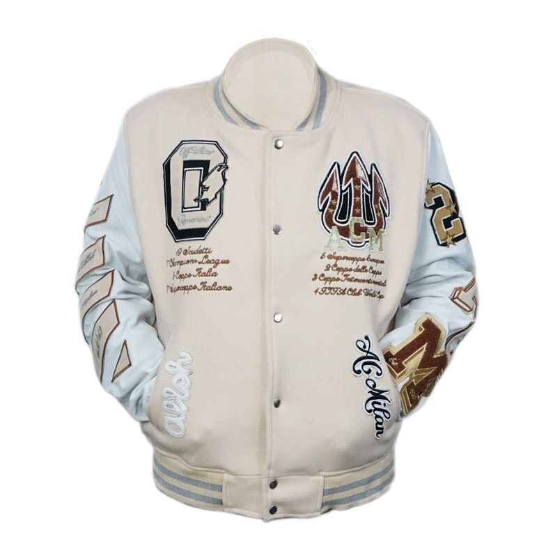 Handmade off White Wool Varsity Jacket Football Club AC 