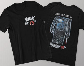 Horror Film Friday The 13th Printed Font and Back Unisex Classic T-shirt, Horror Movie Shirt, Halloween Day Shirt, Halloween Gift