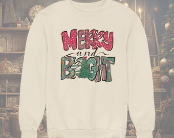 Merry and Bright Sweatshirt, Christmas Sweatshirt, Women's Christmas Sweatshirt, Christmas Sweatshirts for Women, Christmas Women's Sweater