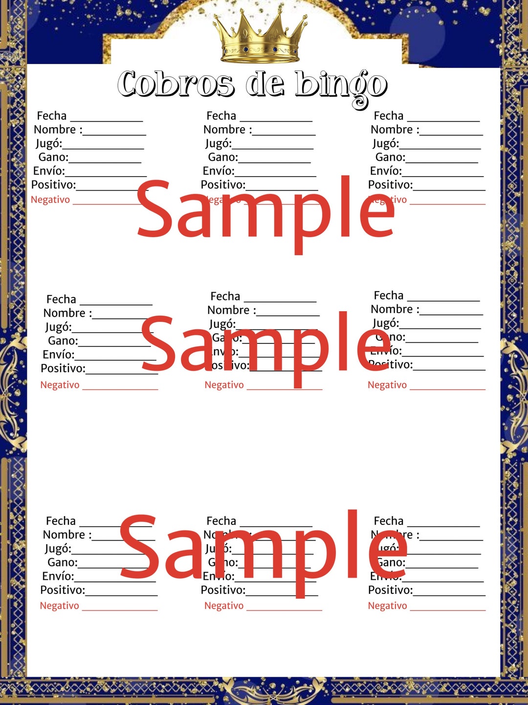 Printable Page Charges for Bingos Etsy