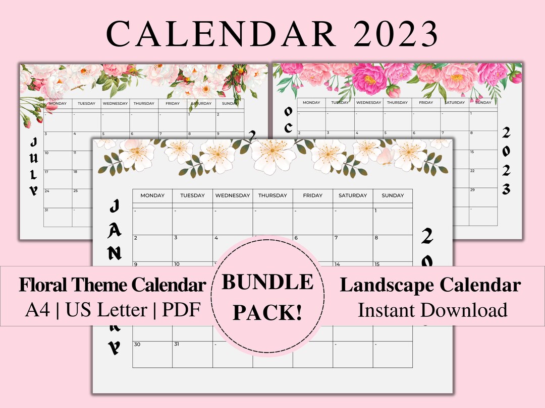 Floral Theme Printable Calendar 2023, Flower Calendar, Minimalist ...