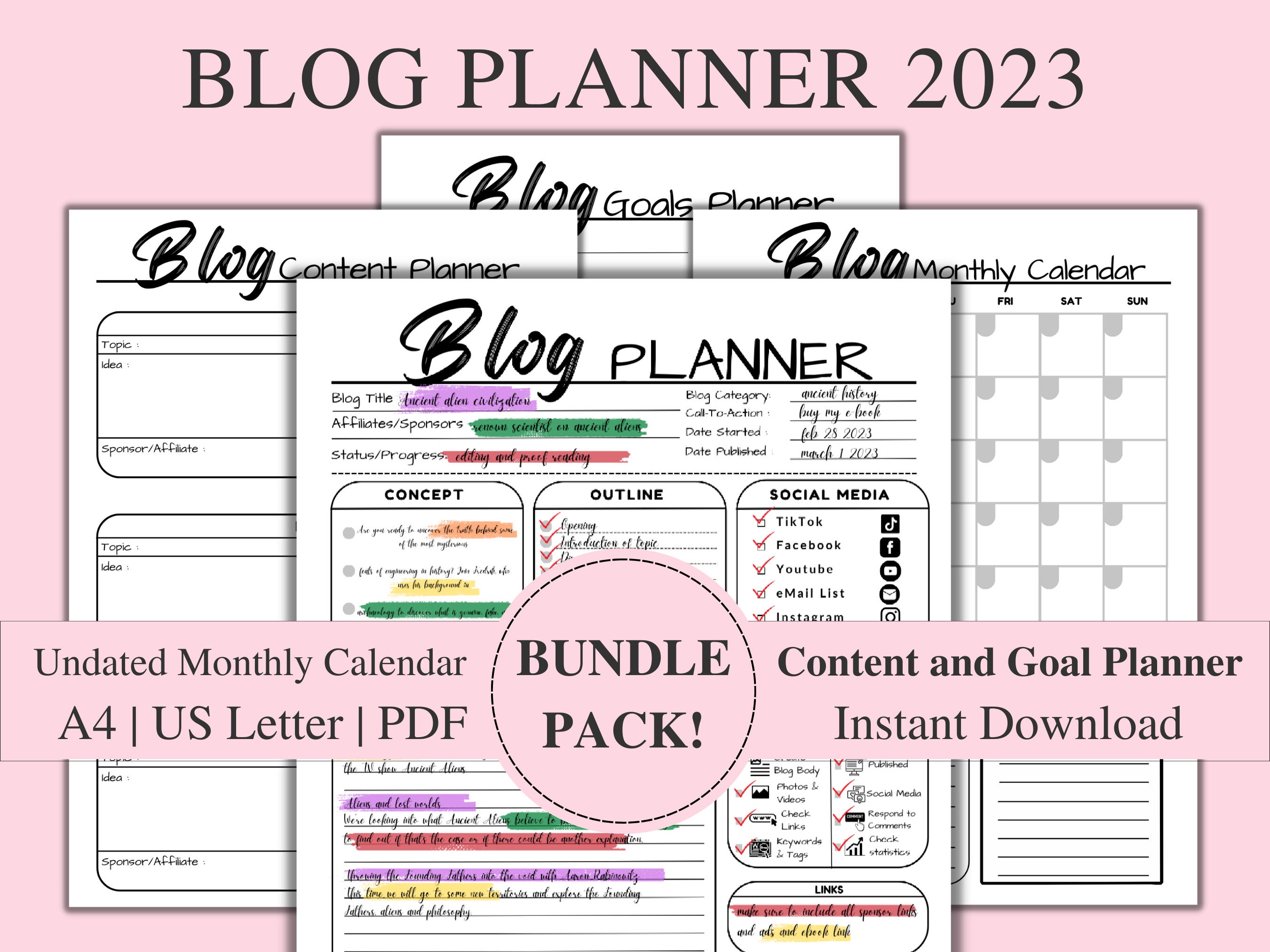 Premium Blog Planner 2023 Printable Blog Post Planner - Etsy