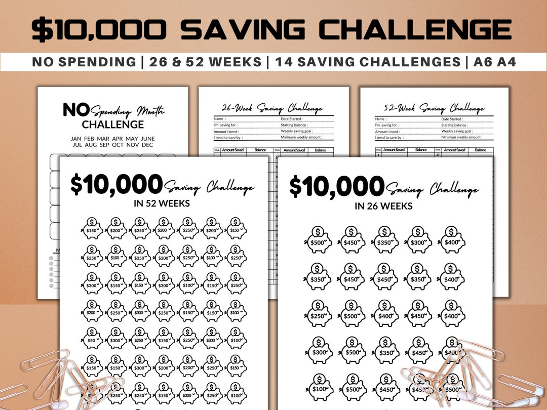 Premium 10k Savings Challenge Printable, Money Saving Challenge BUNDLE ...