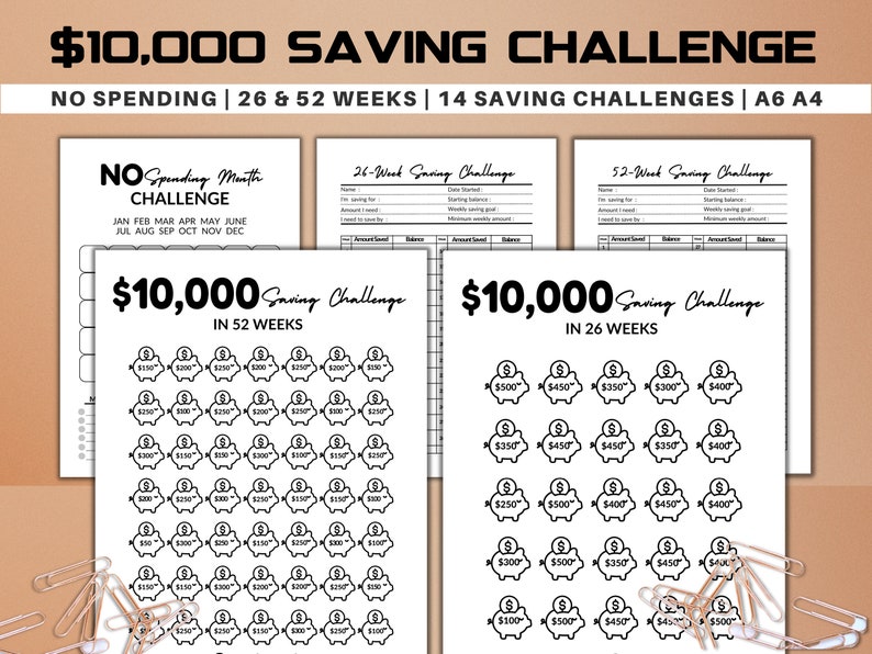 Premium 10k Savings Challenge Printable, Money Saving Challenge BUNDLE ...