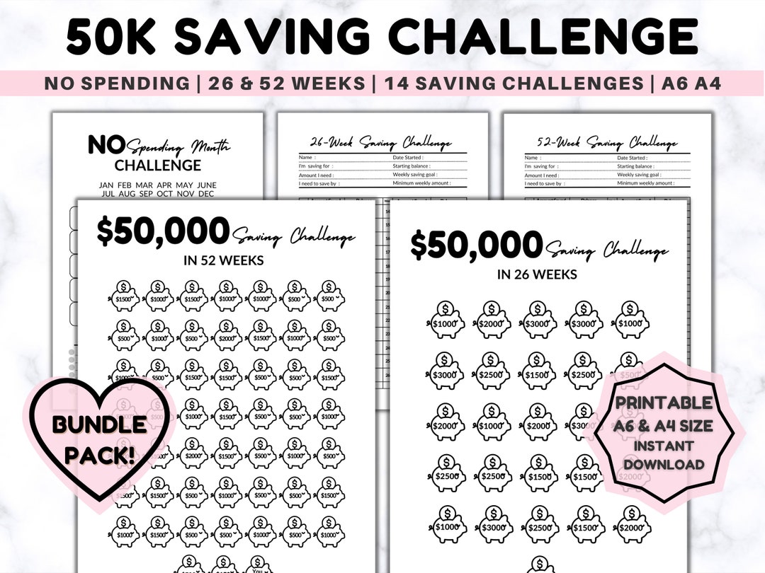Premium 50k Savings Challenge Printable, Money Saving Challenge BUNDLE ...