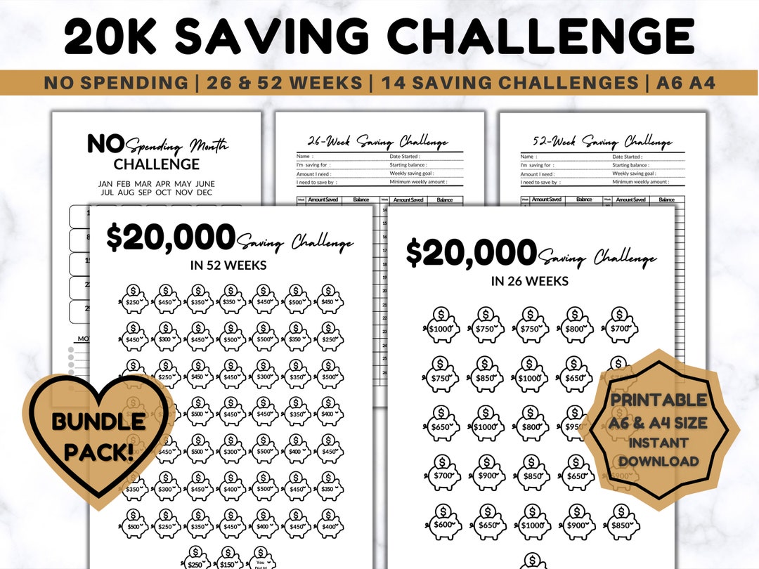 Premium 20k Savings Challenge Printable, Money Saving Challenge BUNDLE