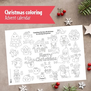 Printable Coloring Christmas Cute Advent Calendar, Holiday Coloring Pages for Kids. Arts and crafts for kids