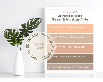 Therapy print, 54321 method, mental health, mindfulness practice, therapist decoration, school psychologist, mental health, office decoration