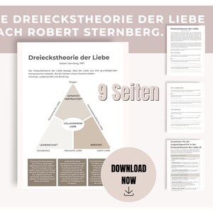 May include: A diagram illustrating Robert Sternberg's triangular theory of love. The diagram shows a triangle with three points labeled "Intimacy", "Passion", and "Commitment". The text "9 Seiten" is visible in the upper right corner of the image.