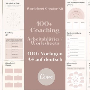 100+ coachingwerkbladen, direct downloaden, Canva-sjabloon, levenscoaches, zelfcoaching,