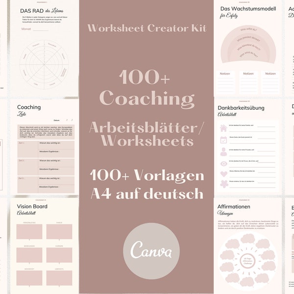 100+ Coaching Worksheets, Sofort-Download, Canva Vorlage, Life Coaches, Selbst Coaching,