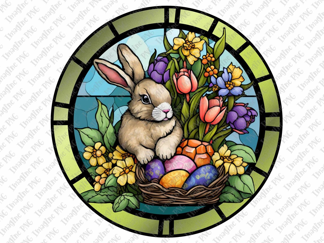 Stained Glass Easter Bunny Sublimation Design, Easter Bunny PNG