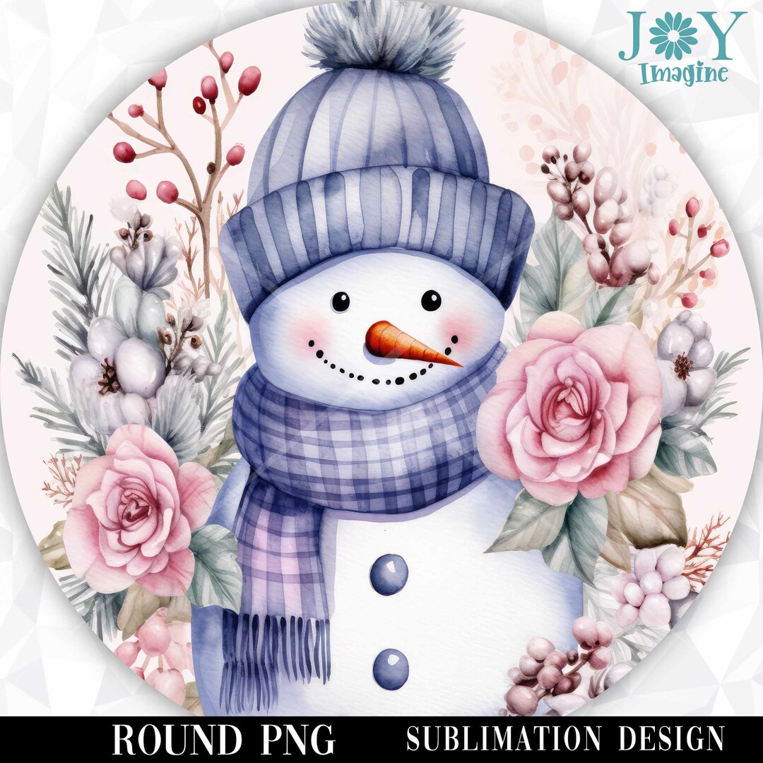 Watercolor Round Snowman Sublimation Design, Christmas Round Door ...