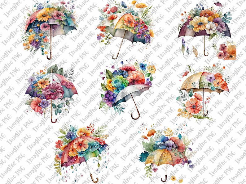 Watercolor Umbrella and Flowers PNG Clipart Flowers PNG - Etsy
