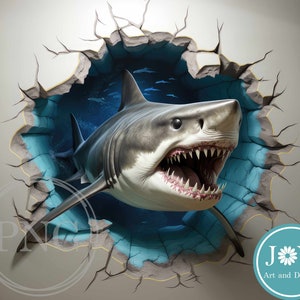 3D Shark PNG Illustration, Ideal for Coasters, T-Shirts, Pillows, Glass Cutting Boards and more - 3D Sublimation Design
