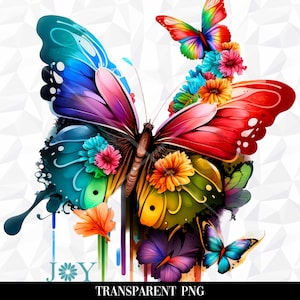 Aquarell Schmetterlinge und Blumen PNG Clipart - Digitale Sofort Download Sublimation Design - Grafik Illustration Druck