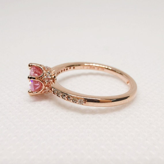 Pink Sparkling Crown Solitaire Ring