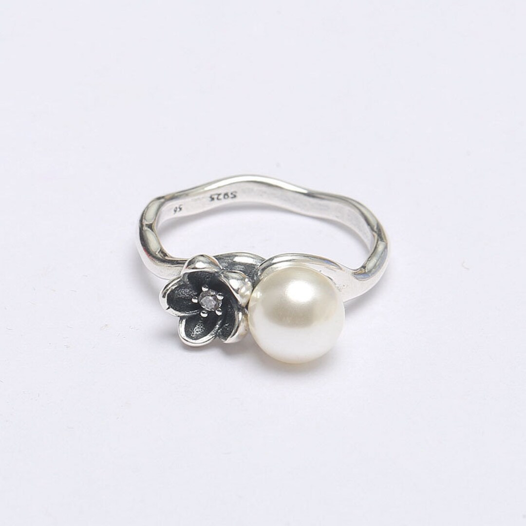 New Genuine Silver Flower Pearl Ring S925 ALE 50 52 54 56 58 Etsy