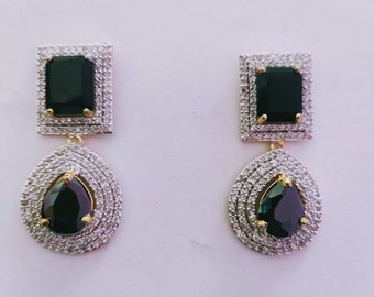 Boucles d'oreilles diamant CZ argent plaqué or / longues boucles d'oreilles pendantes diamant CZ / boucles d'oreilles CZ / boucle d'oreille indienne / bijoux indiens / bijoux pakistanais