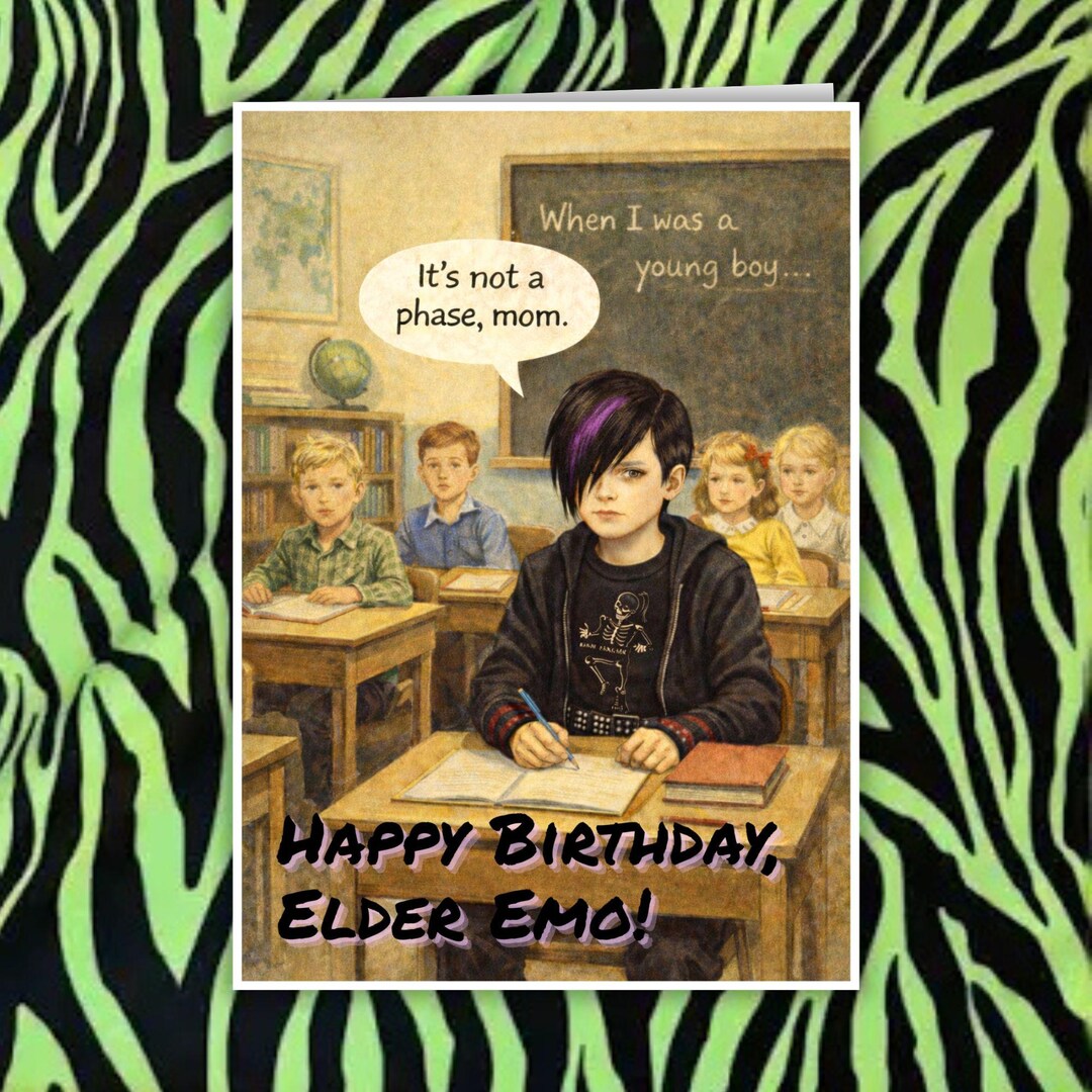 Elder Emo Birthday Card | Custom Name, Alternative Music - Etsy UK