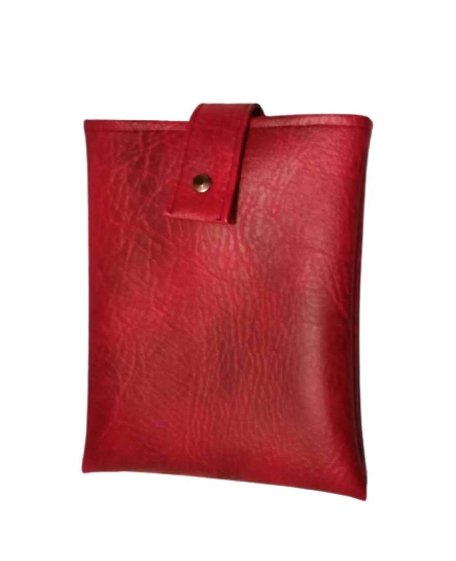 Handmade, Padded Faux Leather Book Sleeve/Tablet Cover with Cotton inner fabric and snap on strap to the top.